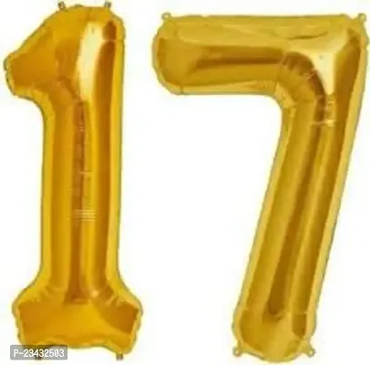 Sky Shot Made in India 16 Inch 17 Year Golden Foil Balloon / 17 Number Digit Helium Foil Balloon for Party Decoration/Seventeen No. Gold Balloon for Girls Boys - Pack of 2.