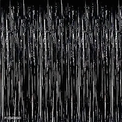 Generic Fringe Foil Curtain/ Panel for Home 3ft ? 6ft (Black_Pack of 4)-thumb0