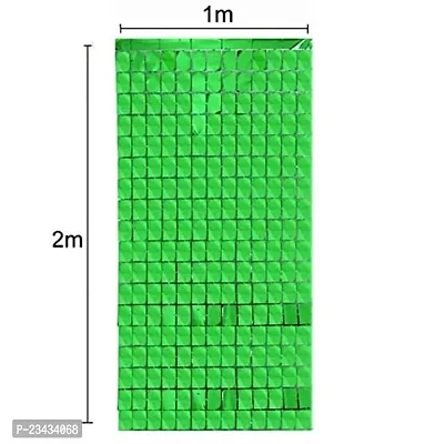 Magnet Party Supplies Metallic Fringe Foil Curtain/ Panel/Tier 3.5ft ? 6.5ft- Green (Blocks)-Pack of 1-thumb3