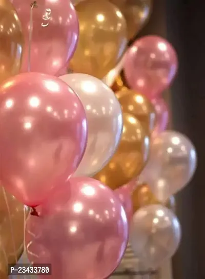 Wah!! Store Pink Golden White Metallic Balloons Pack-51Pcs for Girls Kids Women Birthday, Baby Shower, Unicorn, Princess, First Year Decorations Balloons Supplies Combo Kit-thumb0