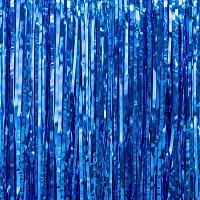 Generic Fringe Foil Curtain/ Panel for Home 3ft ? 6ft (Blue_Pack of 3)-thumb1