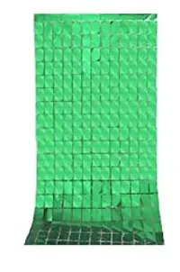 Magnet Party Supplies Metallic Fringe Foil Curtain/ Panel/Tier 3.5ft ? 6.5ft- Green (Blocks)-Pack of 1-thumb1