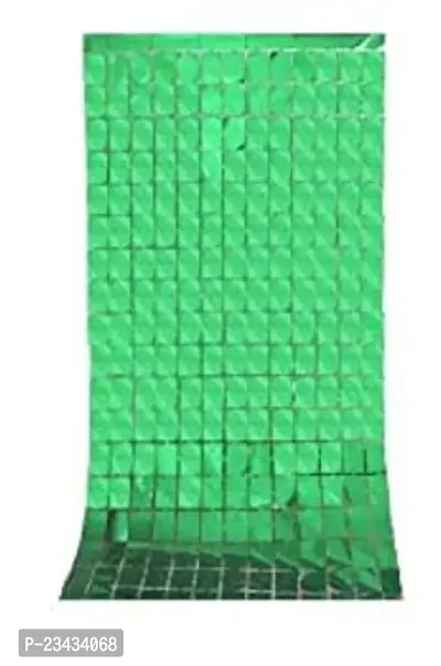 Magnet Party Supplies Metallic Fringe Foil Curtain/ Panel/Tier 3.5ft ? 6.5ft- Green (Blocks)-Pack of 1-thumb2