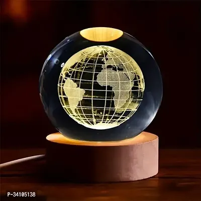 3D Globe Crystal Ball Night Light with Wooden Base - LED USB Table Lamp for Kids, Teens, and Home Decor-thumb0