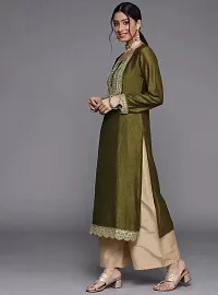 Reliable Green Silk Blend Solid Kurta For Women-thumb1