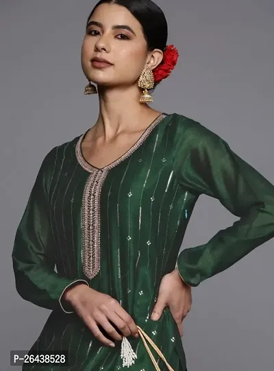 Reliable Green Silk Blend Embroidered Kurta For Women