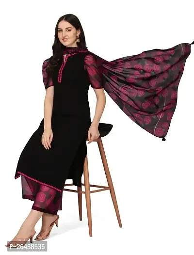 Reliable Black Silk Blend Self Design Kurta For Women-thumb0