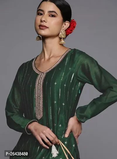 Reliable Green Silk Blend Embroidered Kurta For Women-thumb3