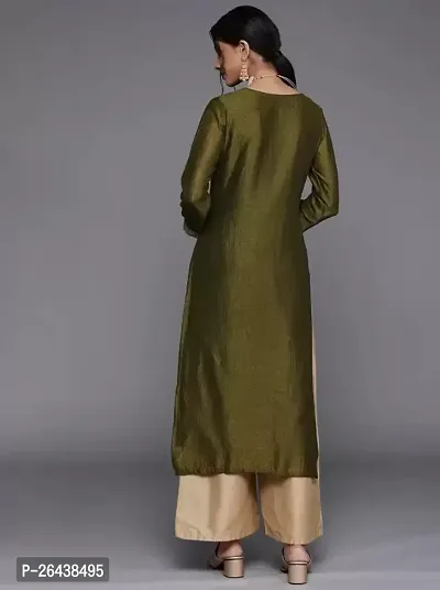 Reliable Green Silk Blend Solid Kurta For Women-thumb3