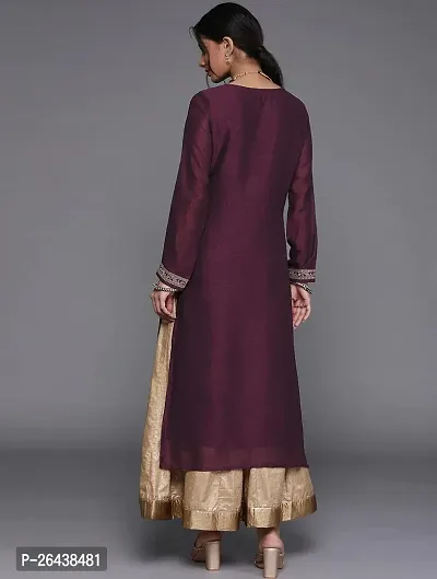 Reliable Maroon Silk Blend Embroidered Kurta For Women-thumb3