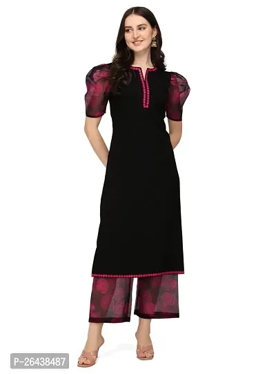 Reliable Black Silk Crepe Embroidered Kurta with Palazzo And Dupatta Set For Women-thumb5