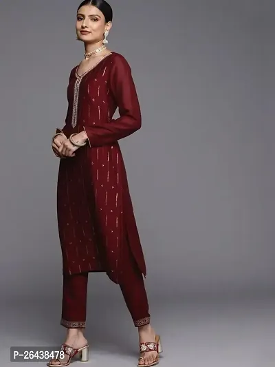 Reliable Maroon Silk Blend Embroidered Kurta For Women-thumb2