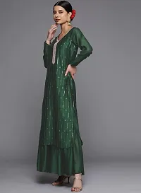 Reliable Green Silk Blend Embroidered Kurta For Women-thumb1