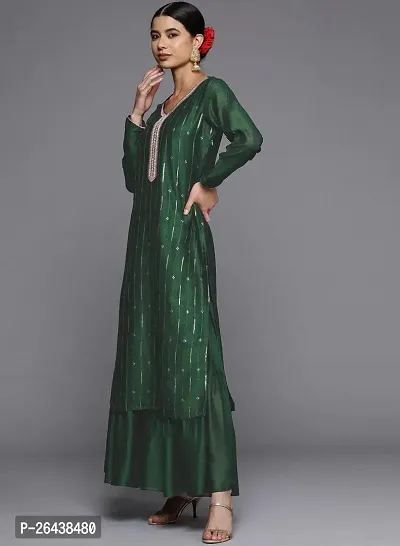 Reliable Green Silk Blend Embroidered Kurta For Women-thumb2