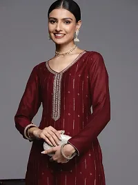 Reliable Maroon Silk Blend Embroidered Kurta For Women-thumb3