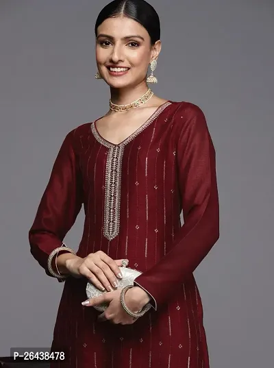 Reliable Maroon Silk Blend Embroidered Kurta For Women-thumb5