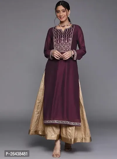 Reliable Maroon Silk Blend Embroidered Kurta For Women-thumb0