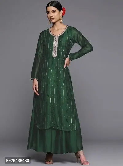 Reliable Green Silk Blend Embroidered Kurta For Women