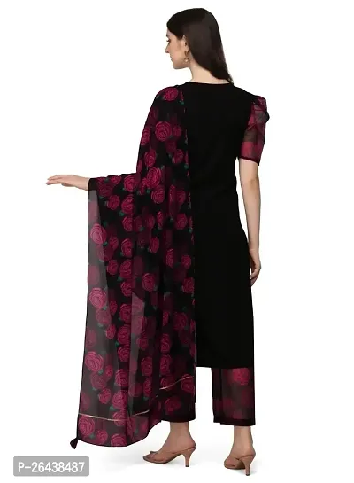 Reliable Black Silk Crepe Embroidered Kurta with Palazzo And Dupatta Set For Women-thumb3