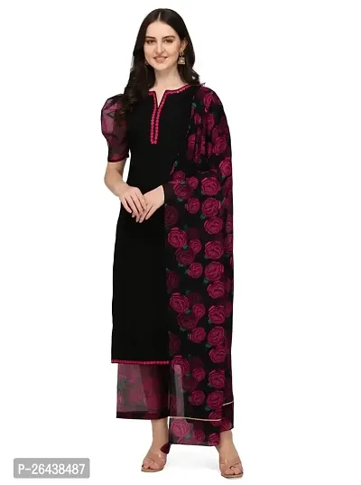 Reliable Black Silk Crepe Embroidered Kurta with Palazzo And Dupatta Set For Women-thumb0