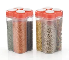 Airtight Transparent Plastic Lock Food Storage 4 Section Container Jar for Grocery Pack of 2, Kitchen Storage Box And Container Set for Sugar, Coffee, Rice etc.  Red-thumb1