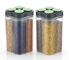 Airtight Transparent Plastic Lock Food Storage 4 Section Container Jar For Grocery Pack Of 2 Green-thumb1