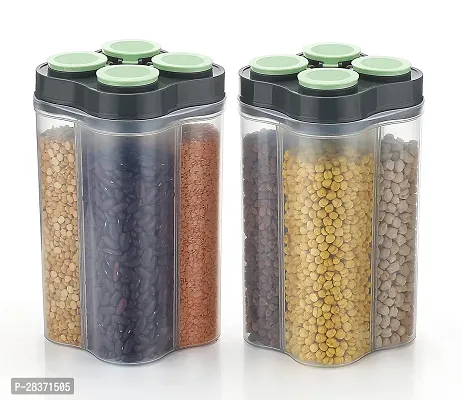 Airtight Transparent Plastic Lock Food Storage 4 Section Container Jar Pack of 2-thumb2