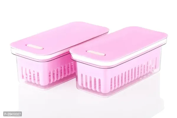500ml Fridge Food Storage Boxes Set Of 2 | Plastic Stackable Canister Set | Food Grade  BPA Free Kitchen Organizer [Transparent] [PINK]-thumb0