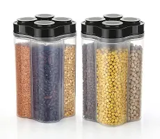 Airtight Transparent Plastic Lock Food Storage 4 Section Container Jar For Grocery Pack Of 2 Black-thumb1