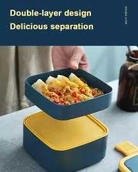 Useful Plastic Double-Layer Airtight Square Lunch Box With Handle, 2 Compartment Tiffin With Handle And Push Lock-thumb2