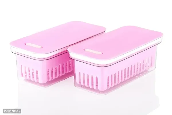 Fridge Air Tight Polypropylene Pink Fridge Container Pack Of 2-thumb0