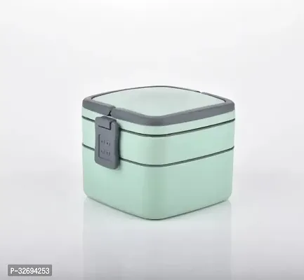 Useful Plastic Double-Layer Airtight Square Lunch Box With Handle, 2 Compartment Tiffin With Handle And Push Lock-thumb3