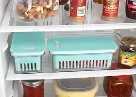 Food Storage Container, Fridge Organizer Case with Removable Drain Plate Stackable Freezer Storage Containers Keep Fresh for Storing Fish, Meat, Vegetables (1500ML) Sky blue-thumb2