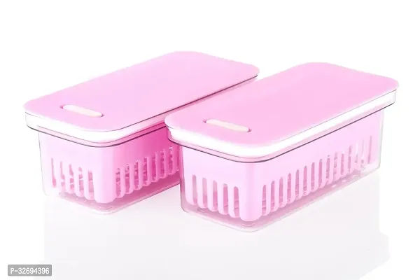 Useful Plastic Fridge Organizer Case With Removable Drain Plate -1500 Ml Each, Pack Of 2-thumb0