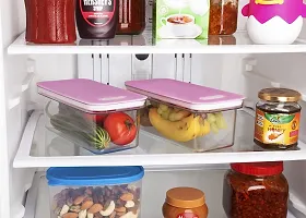 500ml Fridge Food Storage Boxes Set Of 2 | Plastic Stackable Canister Set | Food Grade  BPA Free Kitchen Organizer [Transparent] [PINK]-thumb2