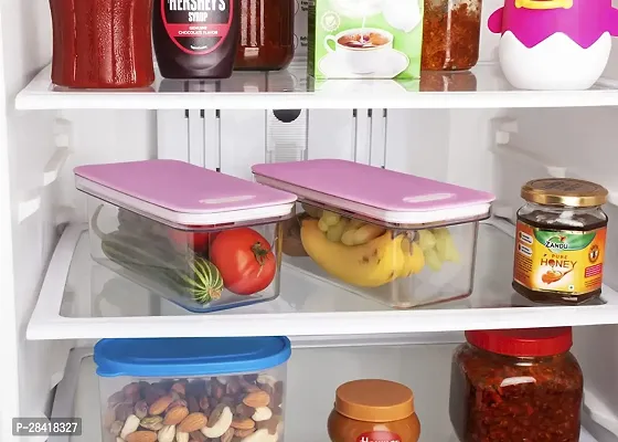 500ml Fridge Food Storage Boxes Set Of 2 | Plastic Stackable Canister Set | Food Grade  BPA Free Kitchen Organizer [Transparent] [PINK]-thumb3