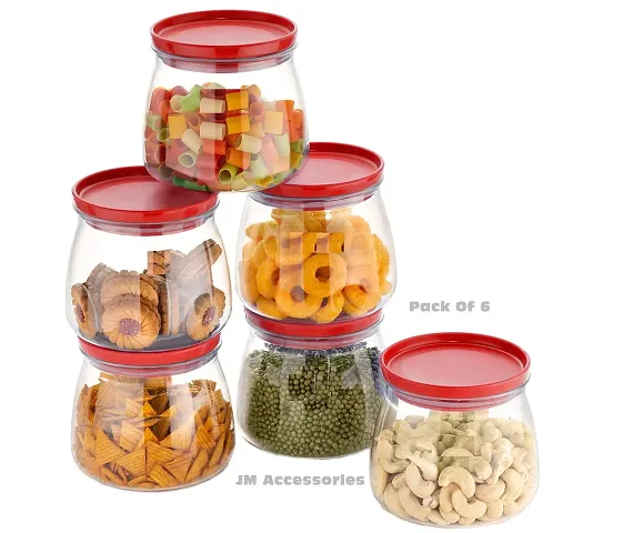 MEELANA Plastic Airtight Container Jar Set For Kitchen - 900 & 1100 ml Set Of 6 Made In India