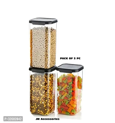 Airtight Plastic Square Container Set for Kitchen Storage - 1100ml (Set of 3 Black)-thumb0