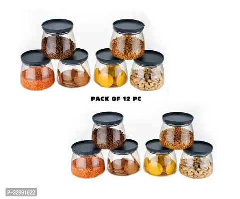 Container Jar Set For Kitchen - 900Ml Set Of 12 , Black-thumb0