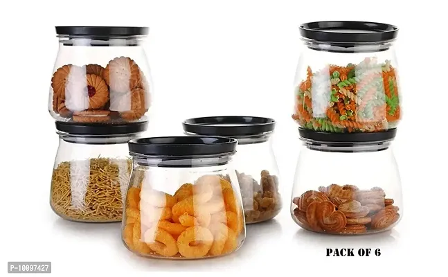 Container Jar Set For Kitchen - 900ml Set Of 6 | Jar Set For Kitchen| Air Tight Containers For Kitchen Storage BLACK-thumb0