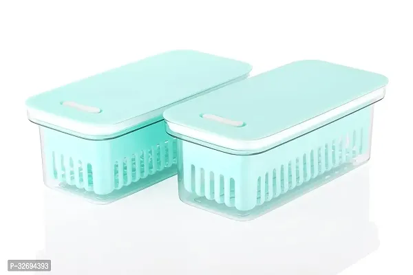 Useful Plastic Fridge Organizer Case With Removable Drain Plate -1500 Ml Each, Pack Of 2-thumb0