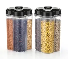 Airtight Transparent Plastic Lock Food Storage 4 Section Container Jar Pack of 2-thumb1
