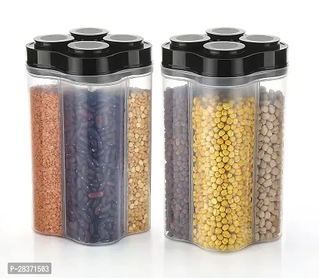 Airtight Transparent Plastic Lock Food Storage 4 Section Container Jar Pack of 2-thumb2