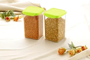 Plastic Square Container Set for Kitchen Storage - 1500ml Containers | Unbreakable  Air-Tight Designnbsp;Green-thumb1