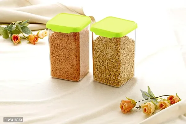 Plastic Square Container Set for Kitchen Storage - 1500ml Containers | Unbreakable  Air-Tight Designnbsp;Green-thumb2