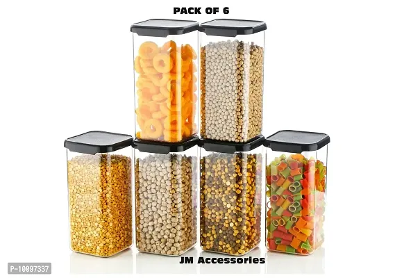 Airtight Plastic Square Container Set for Kitchen Storage - 1100ml Containers | Unbreakable And Air-Tight Design | Container And Kitchen containers Set  Set of 6 Black