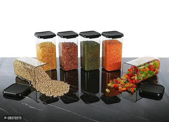 Airtight Plastic Square Container Set for Kitchen Storage - 1100ml (Set of 6 Black)-thumb2