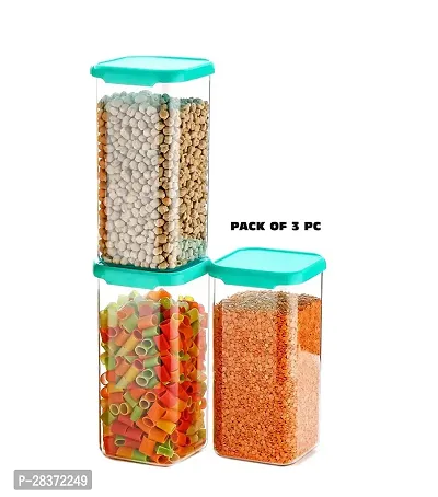 Airtight Plastic Square Container Set for Kitchen Storage - 1100ml (Set of 3 Green)-thumb0