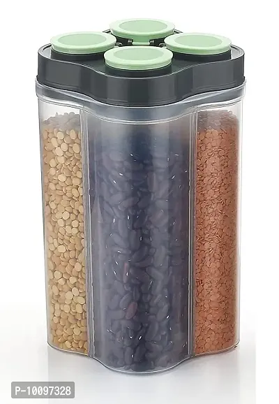 Airtight Transparent Plastic Lock Food Storage 4 Section Container Jar for Grocery, Kitchen Storage Box And Container Set for Sugar, Coffee, Rice etc.  Green-thumb2