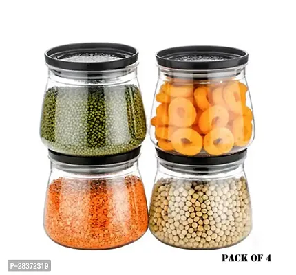 MATUKI Airtight Container Jar Set For Kitchen - 900ml Set Of 4 | Jar Set For Kitchen | Kitchen Organizer Container Set Items | Air Tight Containers For Kitchen Storage BLACK-thumb0